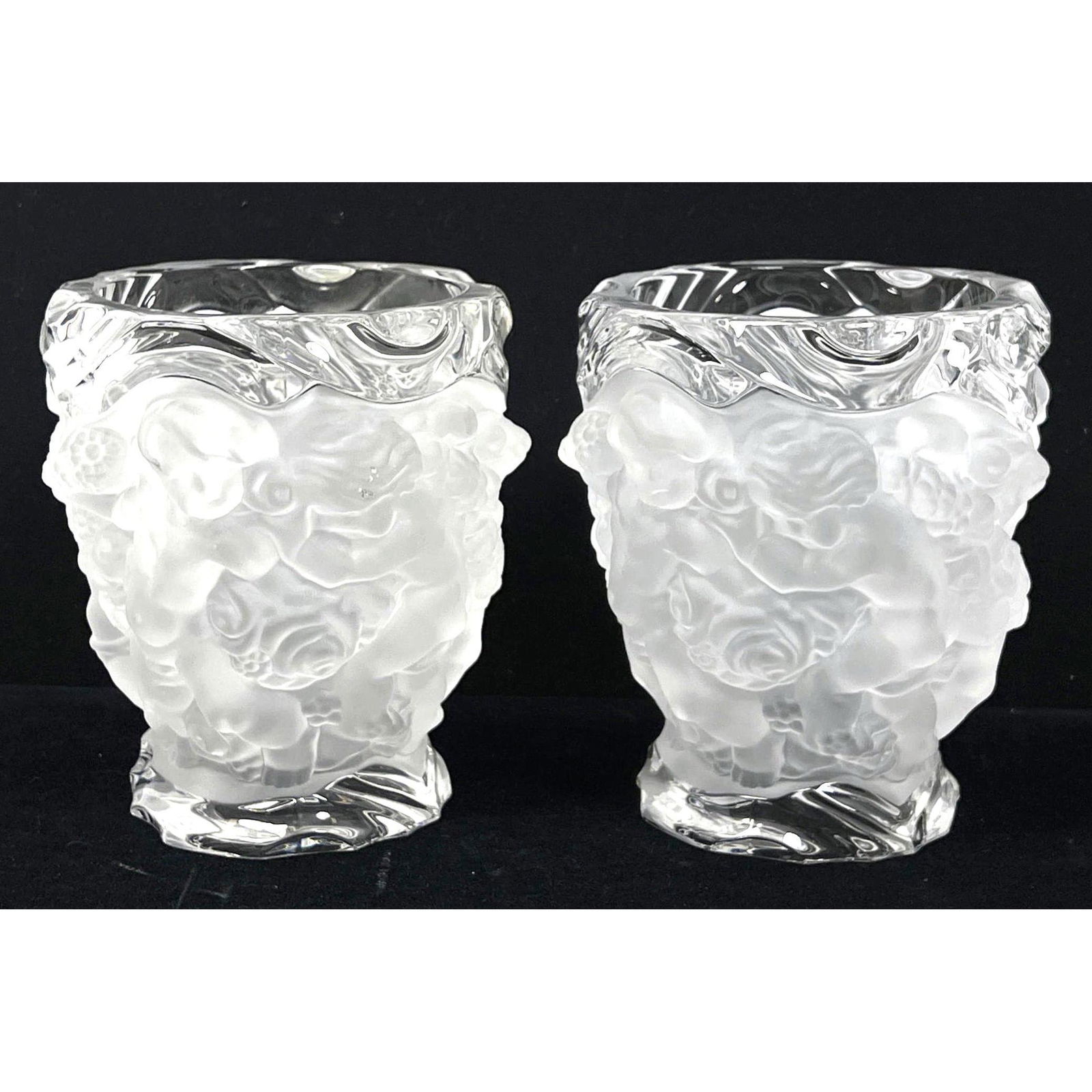 Pair of Lalique crystal vases.  Frosted and clear. (1 of 10)