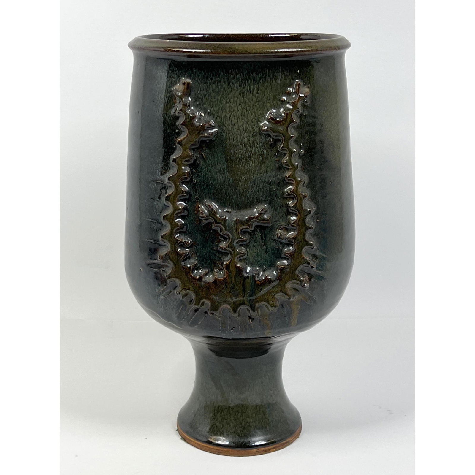 High Glazed Pottery Footed Vase Compote. Modernist with (1 of 8)