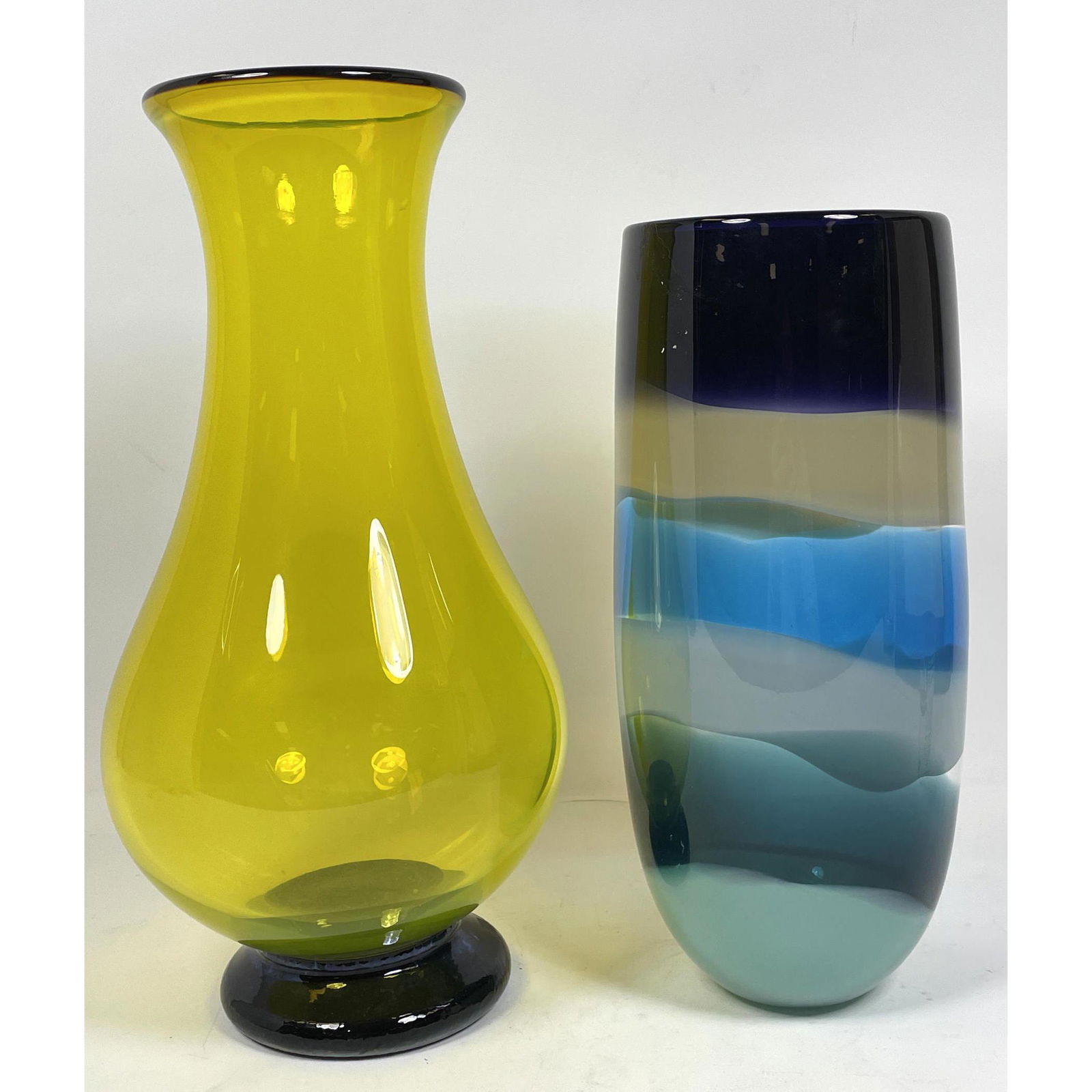 2pc Studio Art Glass Vases. Striped glass vase signed C (1 of 7)