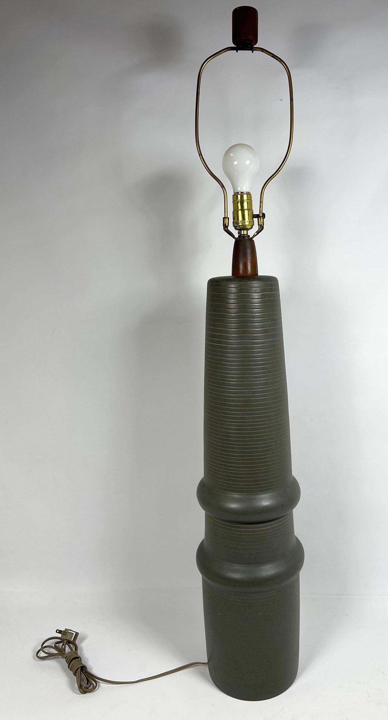 Gordon Martz gray pottery lamp 2 piece tall stoneware l (1 of 7)