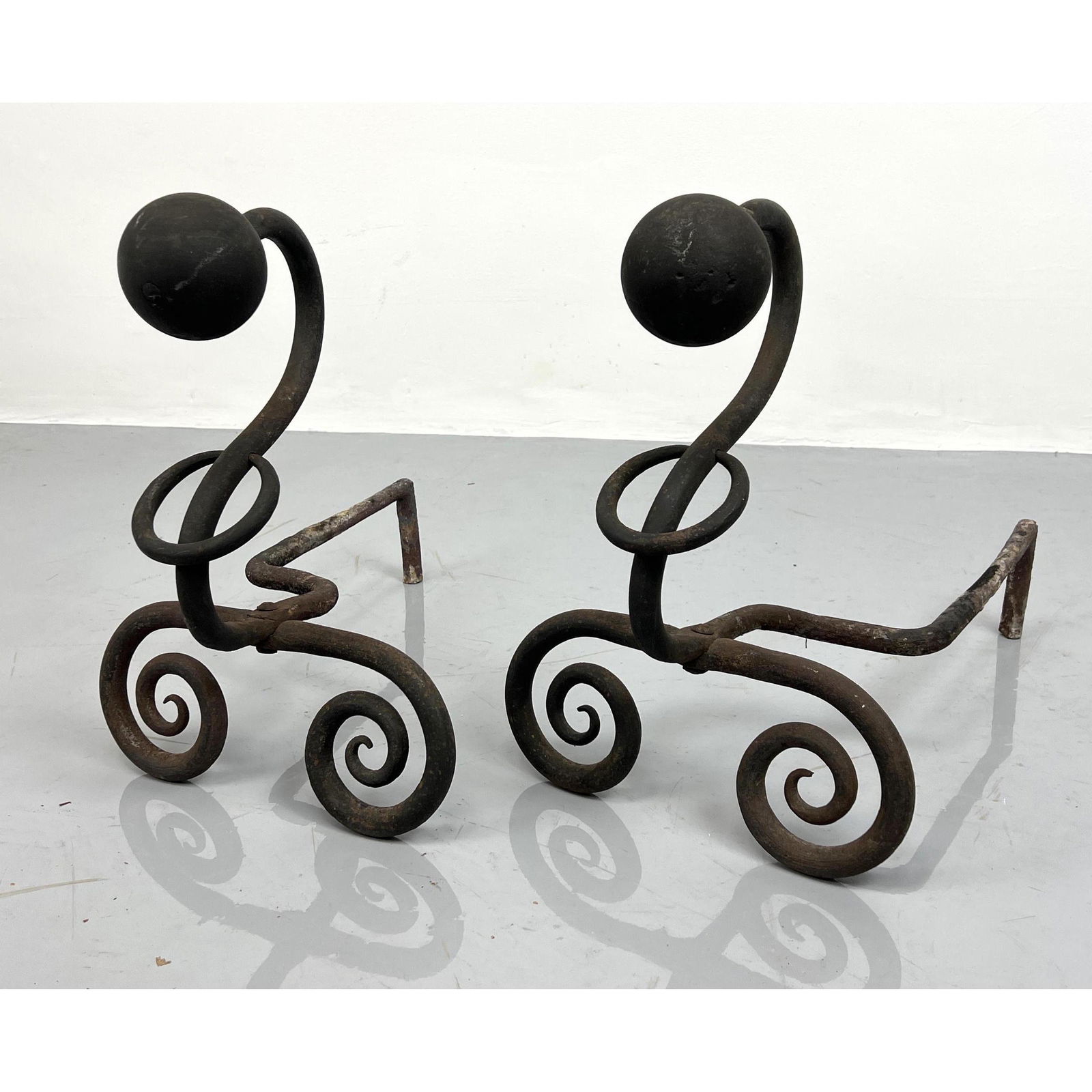 Calderesque Wrought Iron Fireplace Andirons. Modernist (1 of 7)