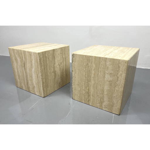 Pr Travertine Marble Cube Side Tables. Modernist Displa (0075) on Feb