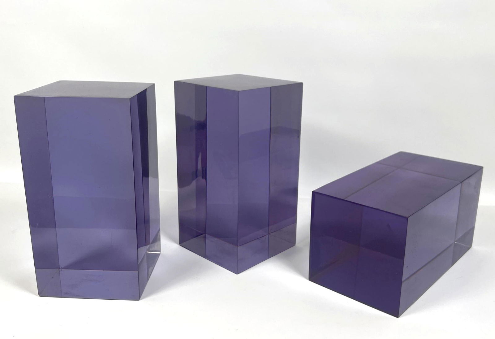 Set 3 Purple Lucite Acrylic Column Display Stands. (1 of 8)