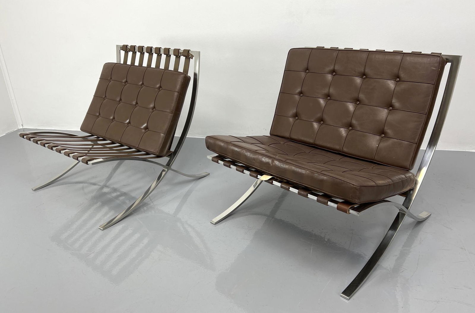 Pair signed KNOLL Barcelona Chairs stainless steel (1 of 12)