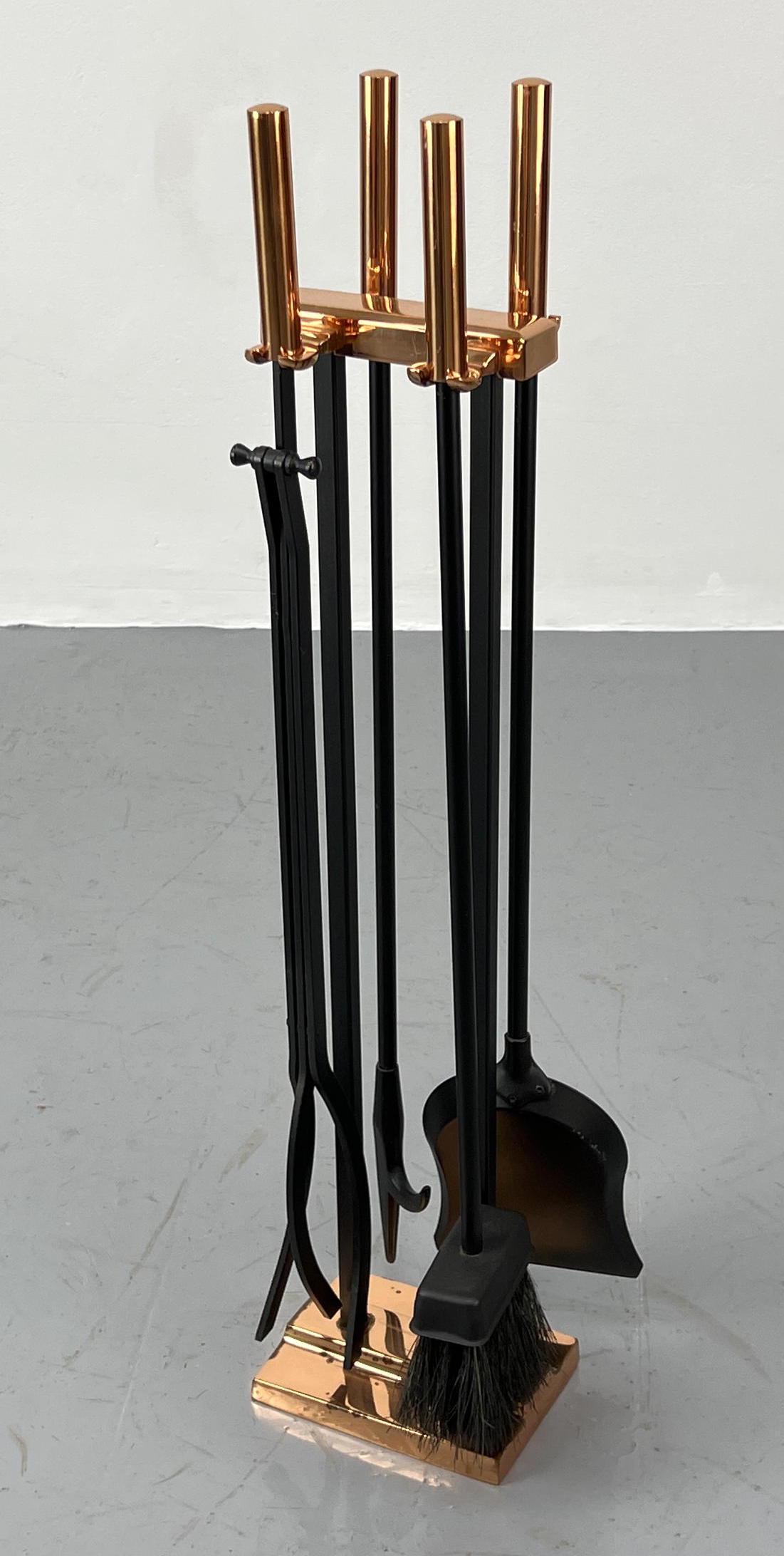 Modernist Metal & Black Iron Fireplace Tools. Stand. Co (1 of 7)