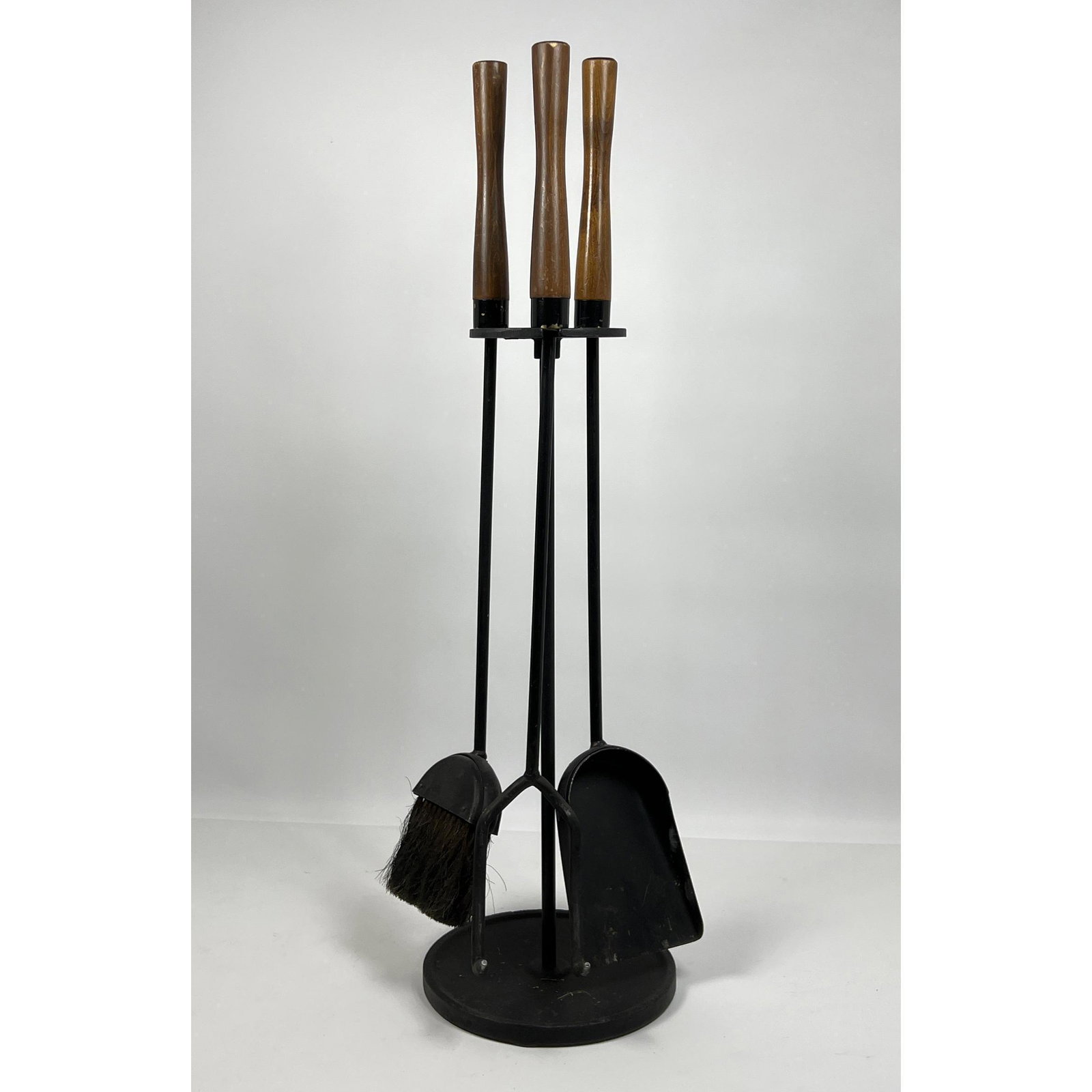 Set Wood Handled Iron Fireplace Tools: Set Wood Handled Iron Fireplace Tools Dimensions: H: 32 inches: W: 9 inches: D: 9 inches ---