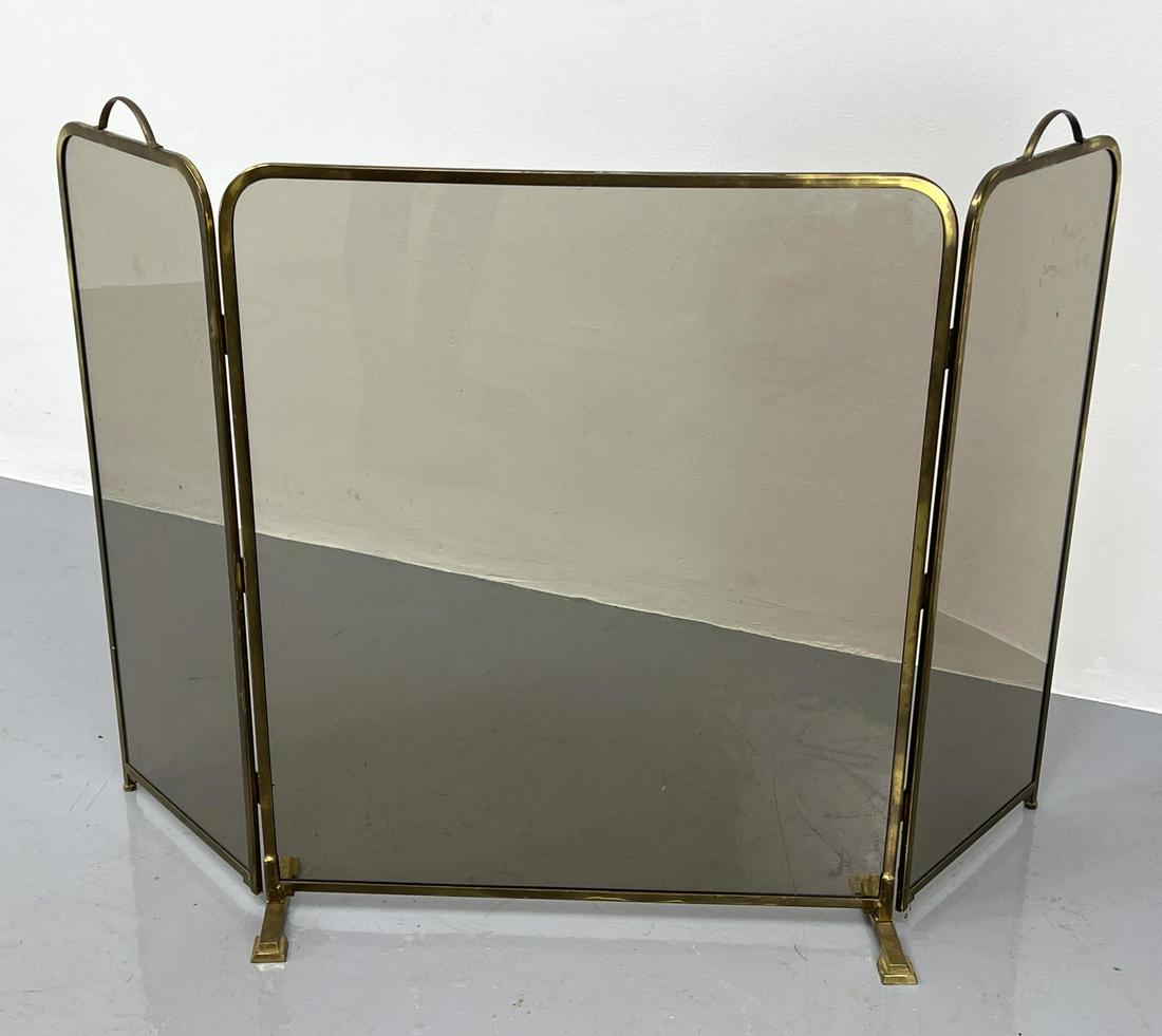 Smoked Glass Brass Trimmed Folding Fireplace Screen. (1 of 7)