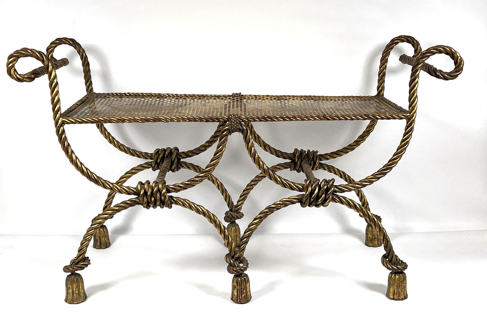 Italian Gilt Iron Two Seater Bench. Metal Rope Trim and (1 of 9)