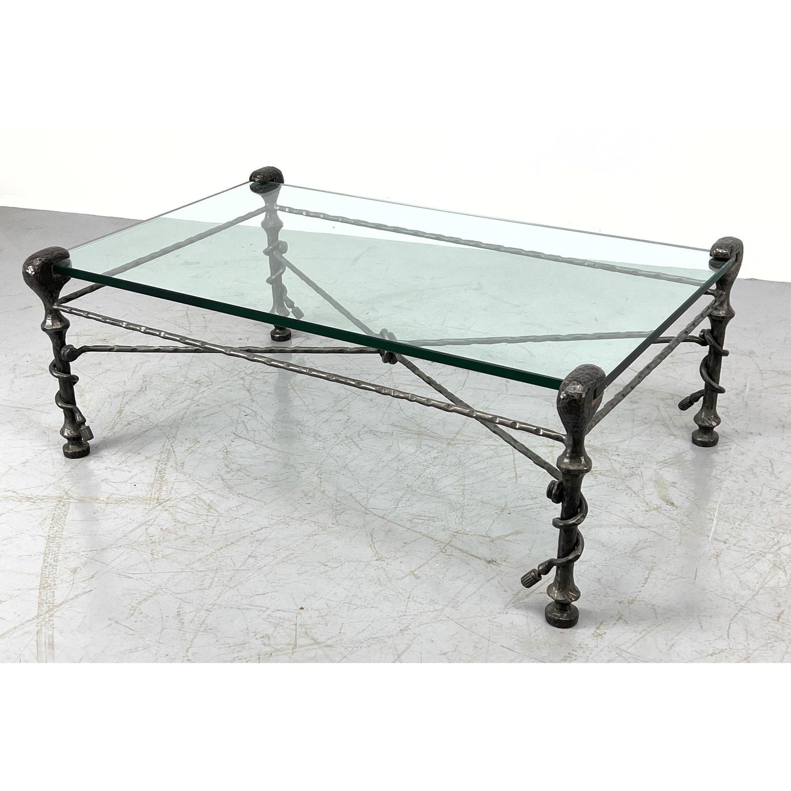 Giacometti Style Coffee Table.  Thick glass on solid he (1 of 10)