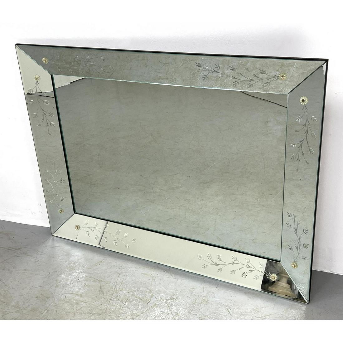 Vintage Etched Mirror Framed Wall Mirror. Wide frame. (1 of 8)