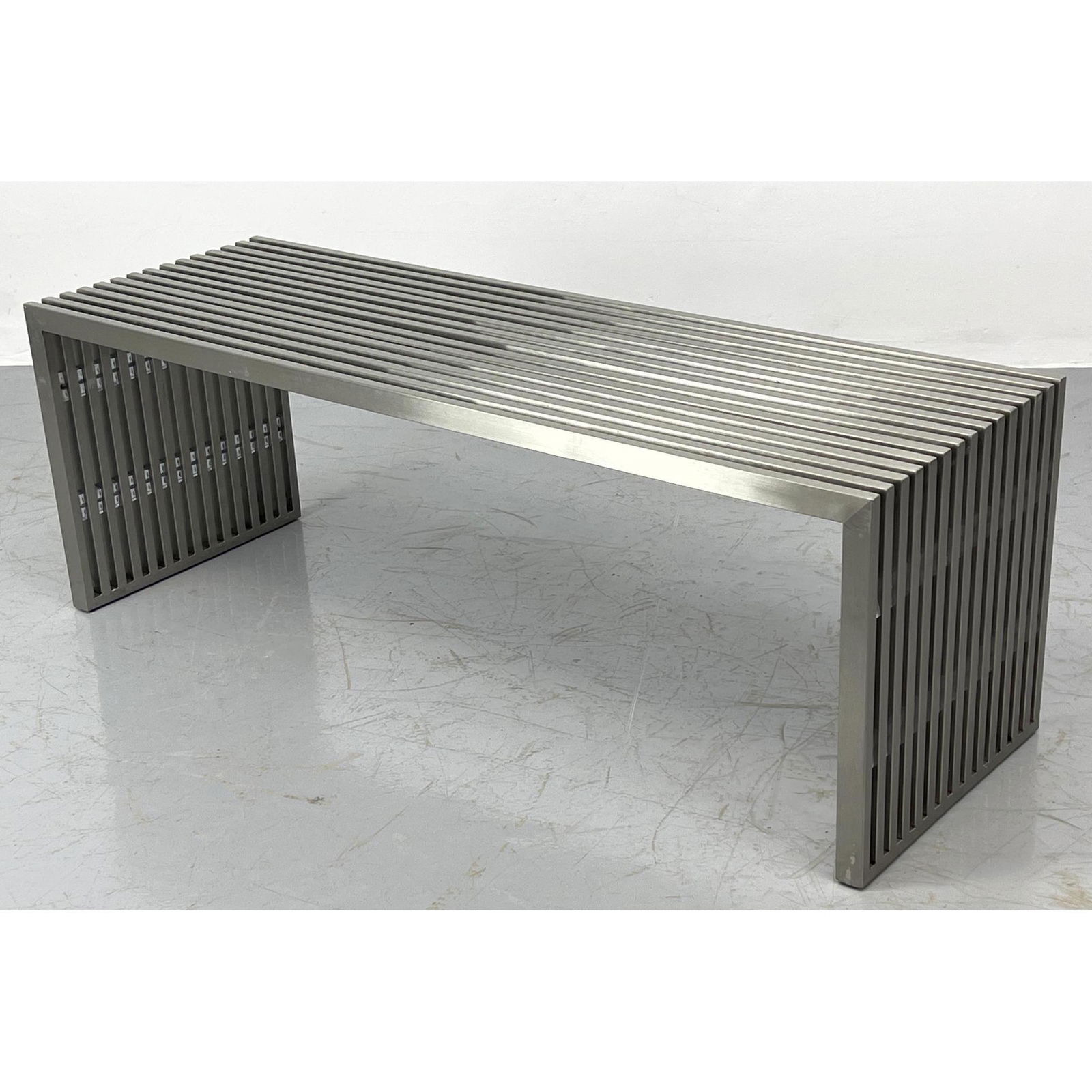 Stainless Slat Modernist Coffee Table Bench. Clear Luci (1 of 9)