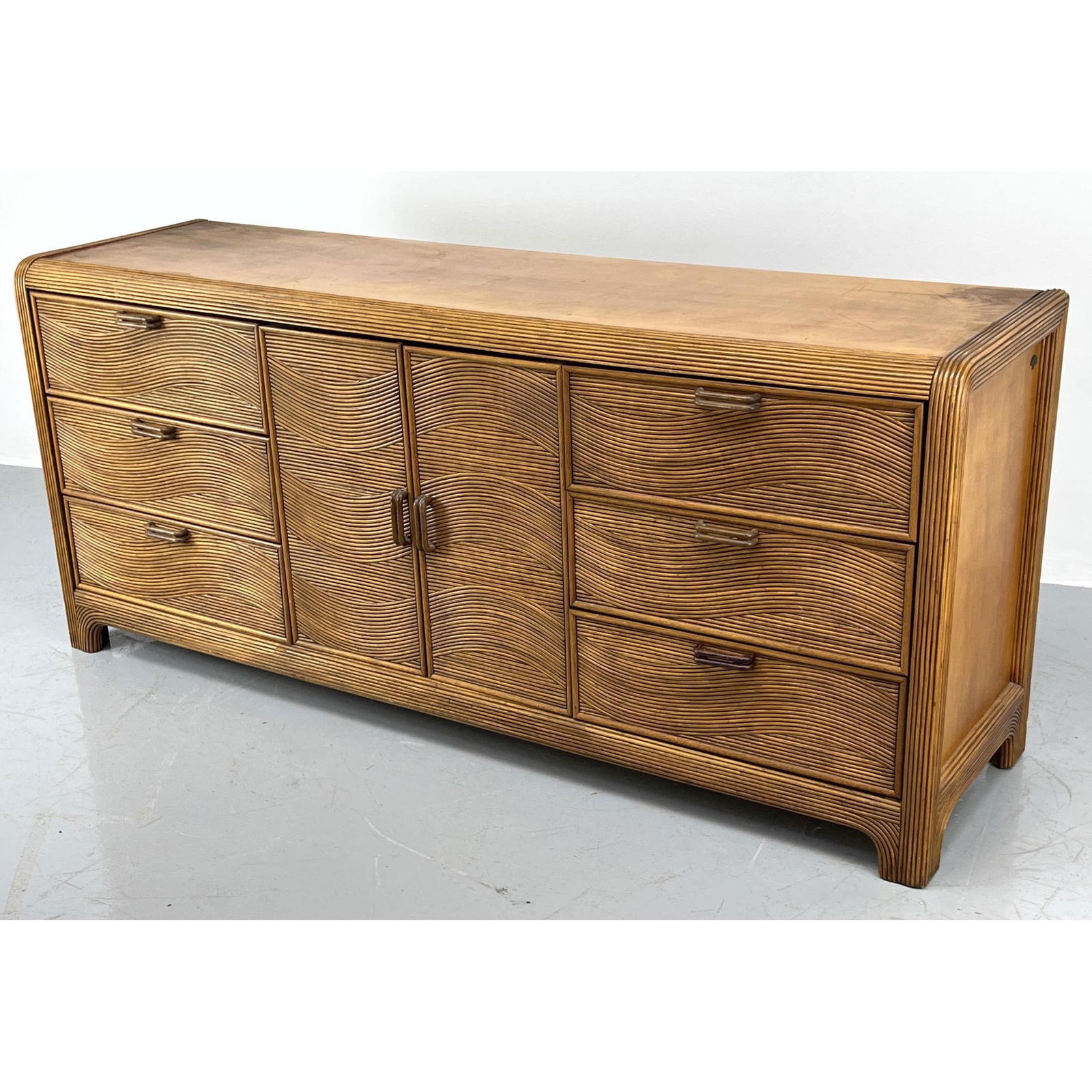 American Drew Pencil Rattan Credenza Sideboard Cabinet. (1 of 9)