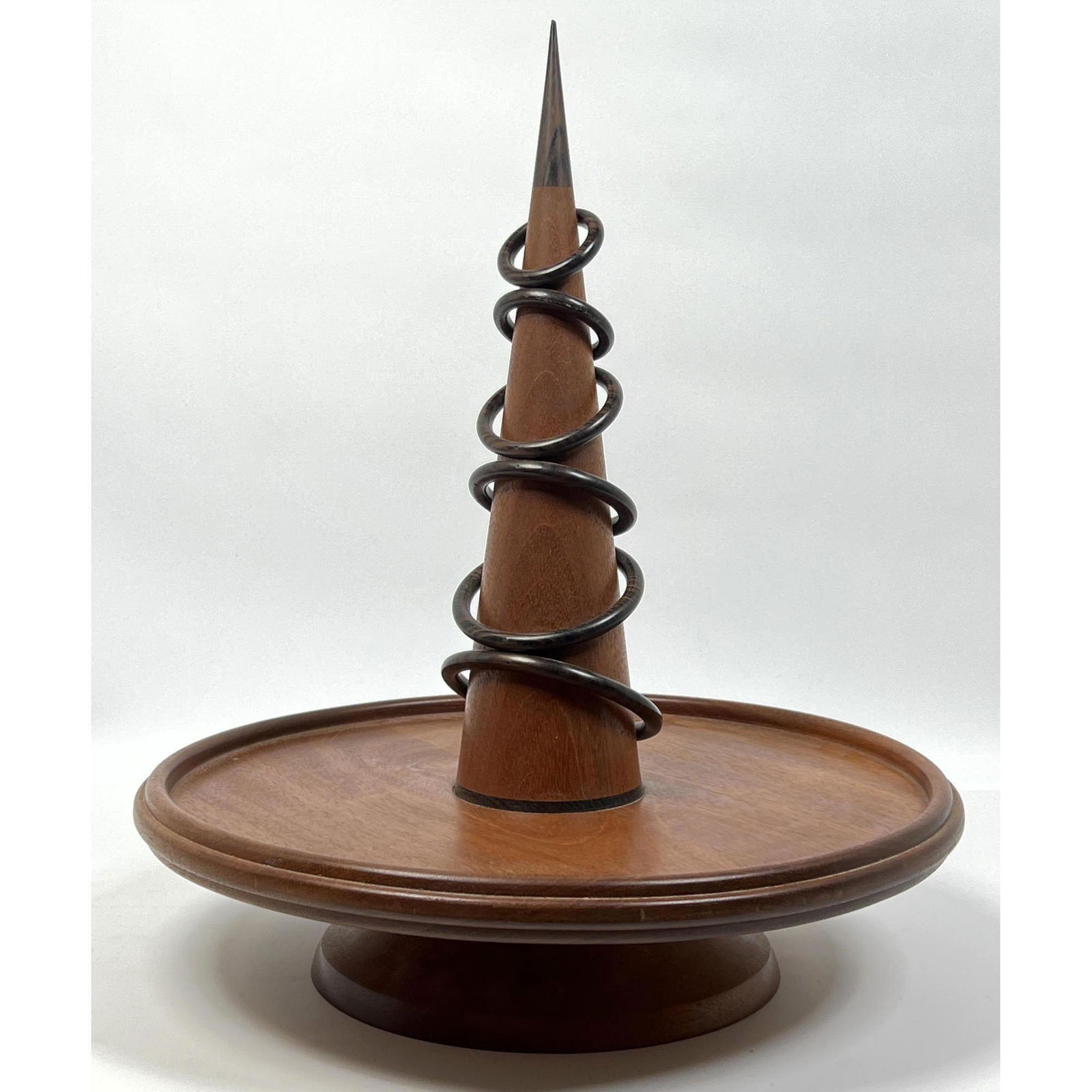 Modernist Wood Table Sculpture Server. Round base with (1 of 8)