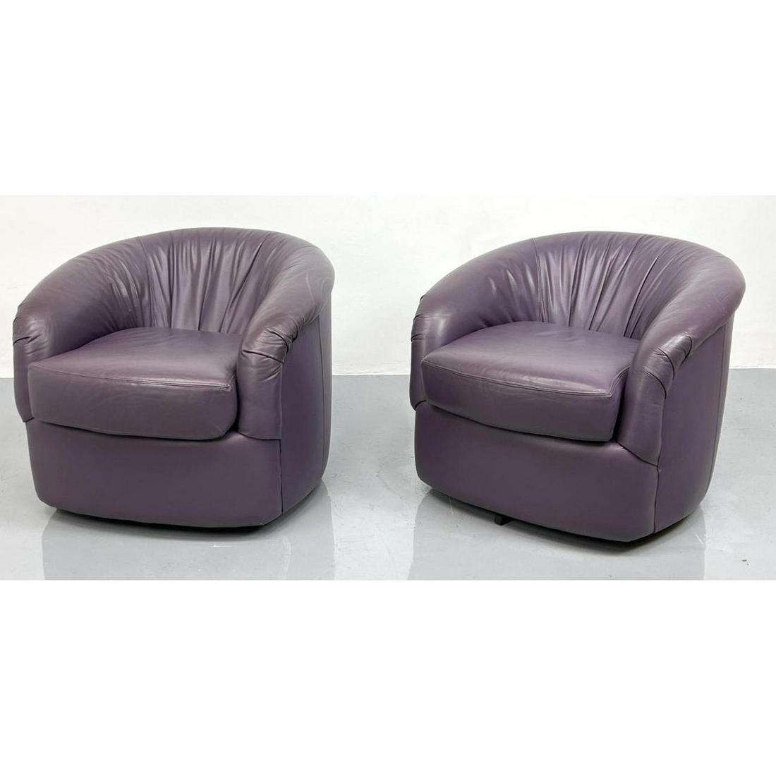 Pr CHOICE SEATING Purple Swivel Lounge Chairs #2. Leath (1 of 4)