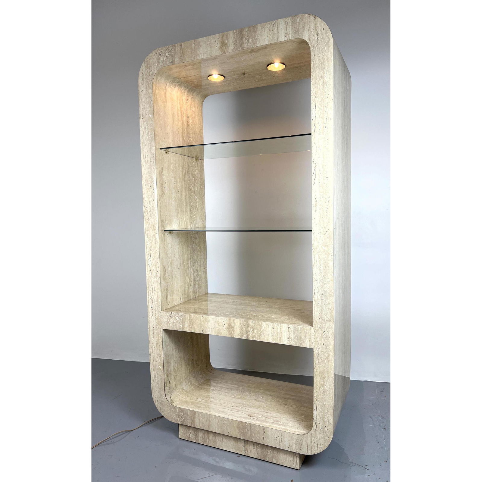 Modernist Faux Travertine Marble Etagere. Display Shelv (1 of 9)