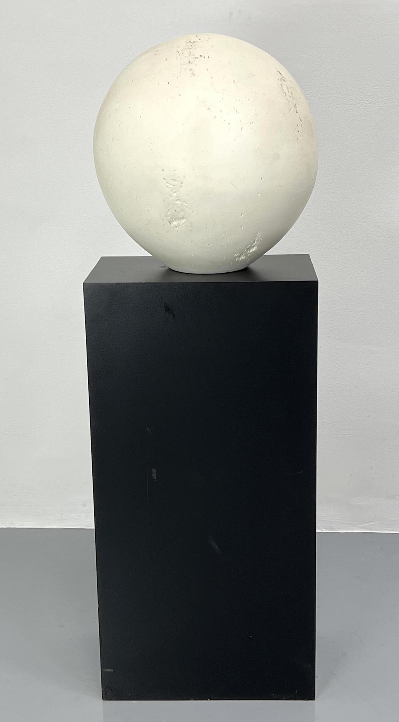 Plaster Ball Sculpture on Black Pedestal Base. (1 of 9)