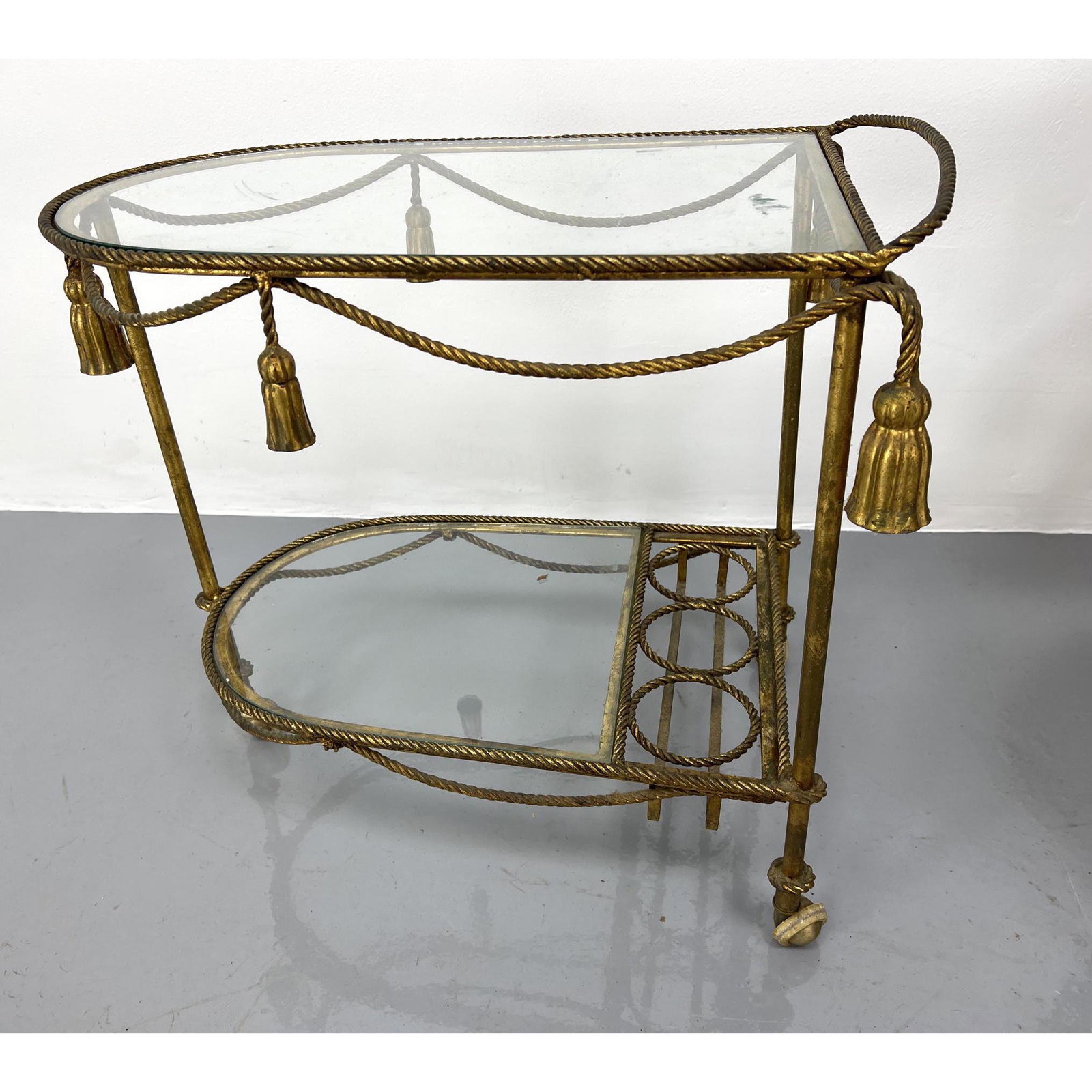 Italian Gilt Iron Rolling Bar Serving Cart. Two glass l (1 of 7)