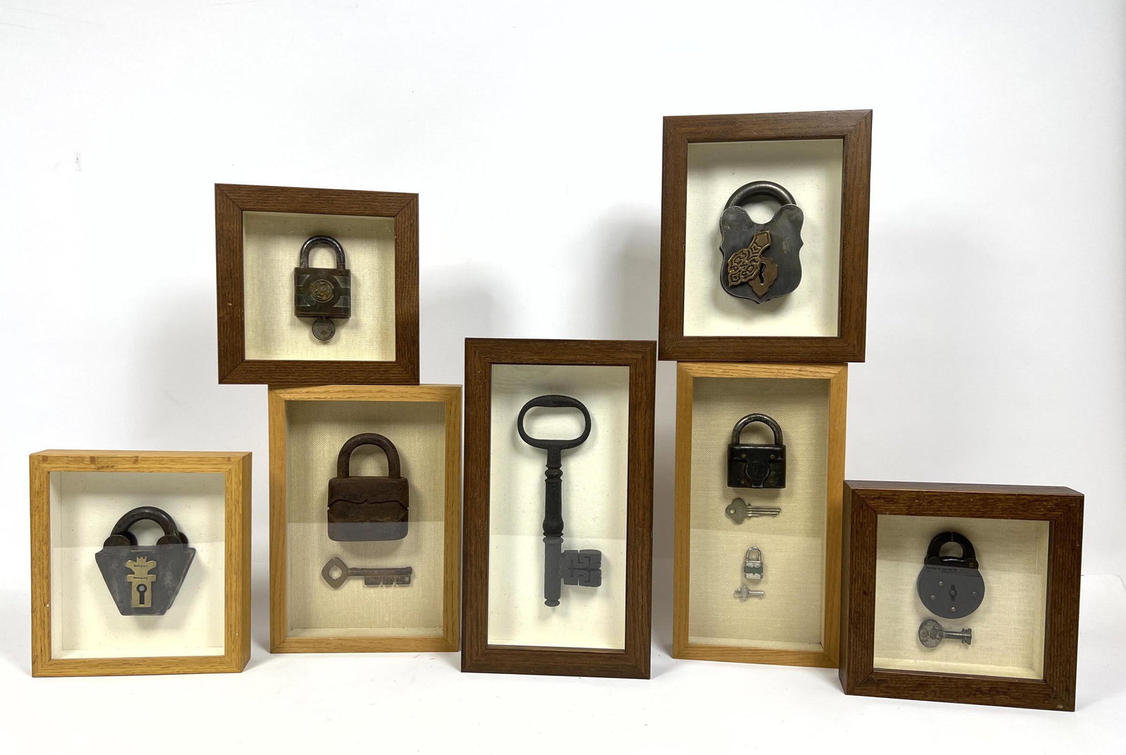 7pc Collection of Vintage Locks Keys. Shadowbox Framed (1 of 10)