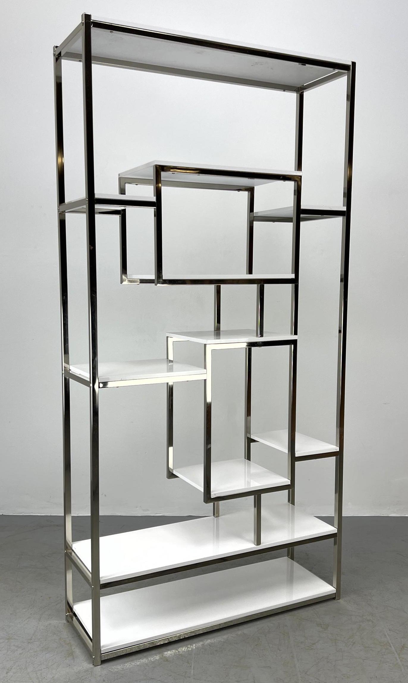 Chrome Modernist Etagere. White Display Shelves. (1 of 7)