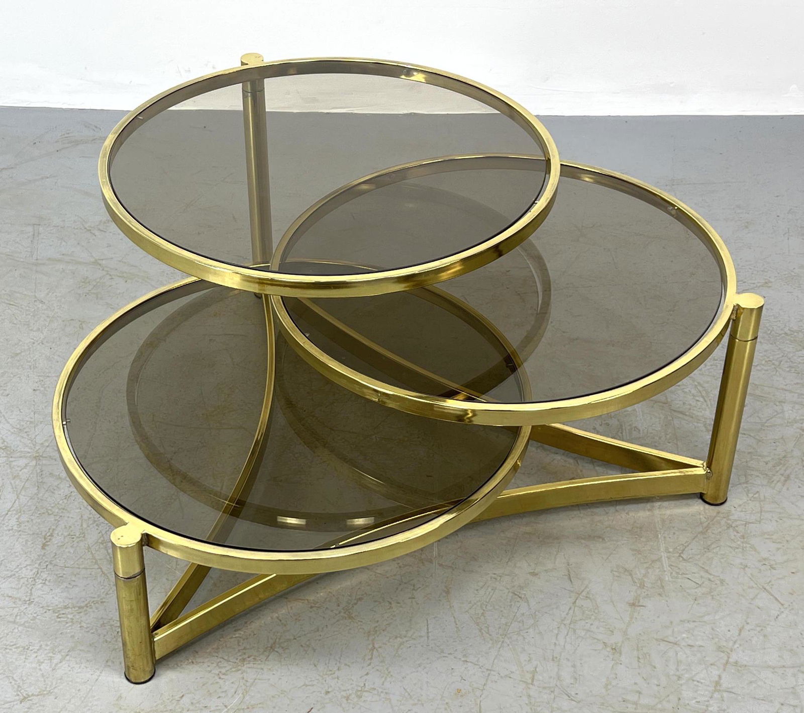 Modernist Gold Tone, Gray Glass 3 Tier Coffee Table. DI (1 of 9)