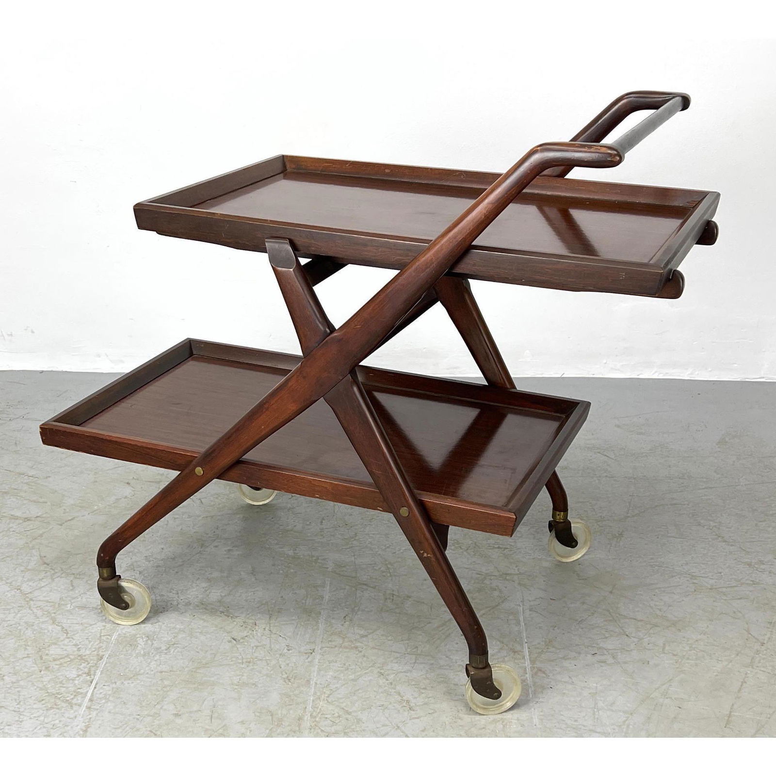 Modernist Rolling Serving Bar Tea Cart. Wood frame with (1 of 11)