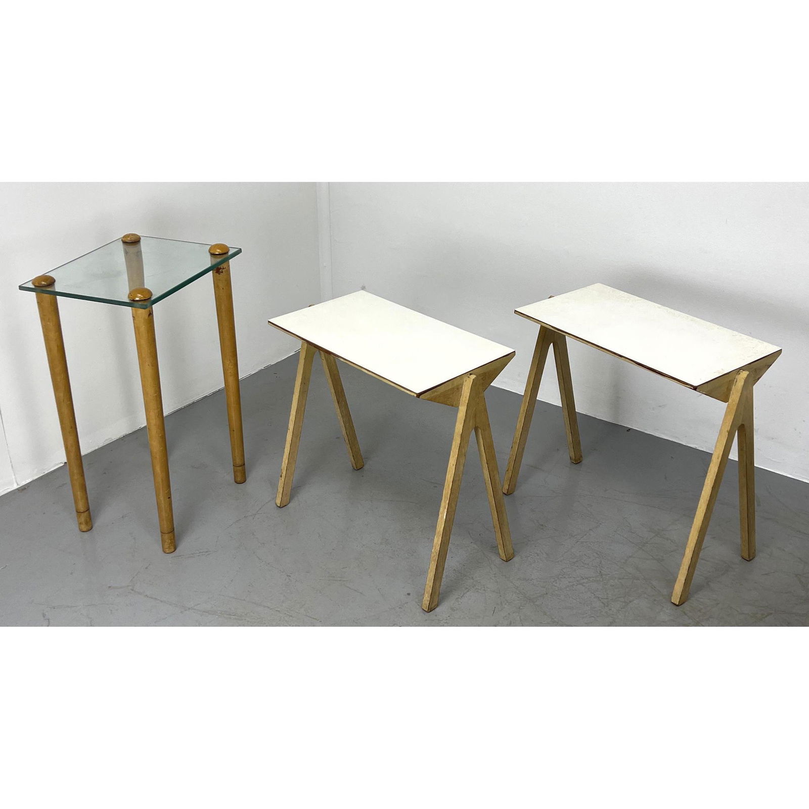 Set 3 Wood Leg Modern Side End Tables. Pr with white la (1 of 12)