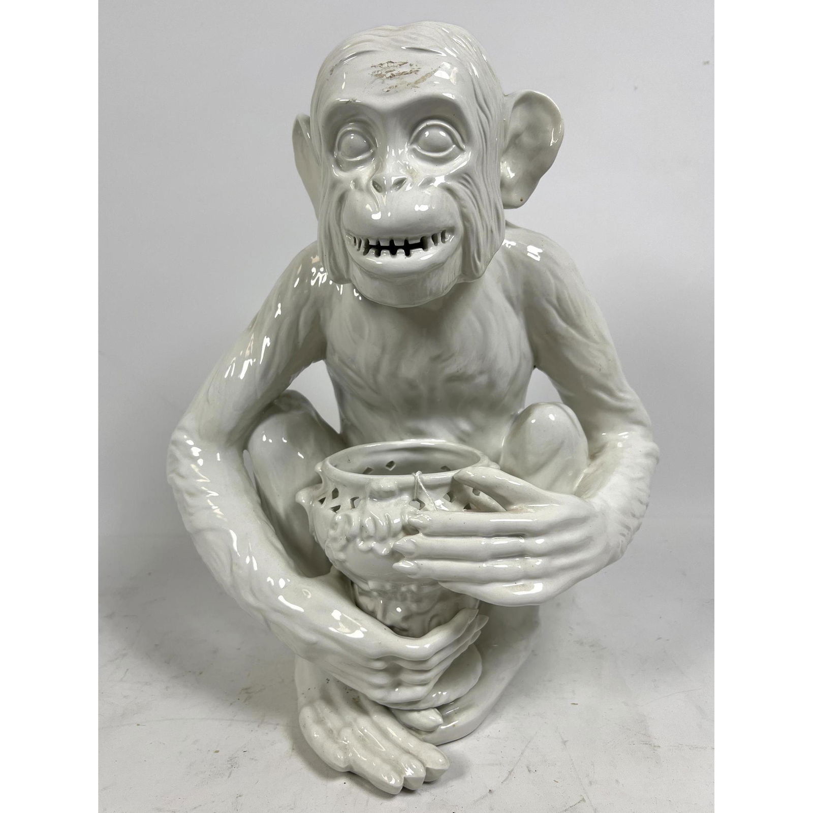 White ceramic monkey sculpture. Made in Italy. (1 of 7)