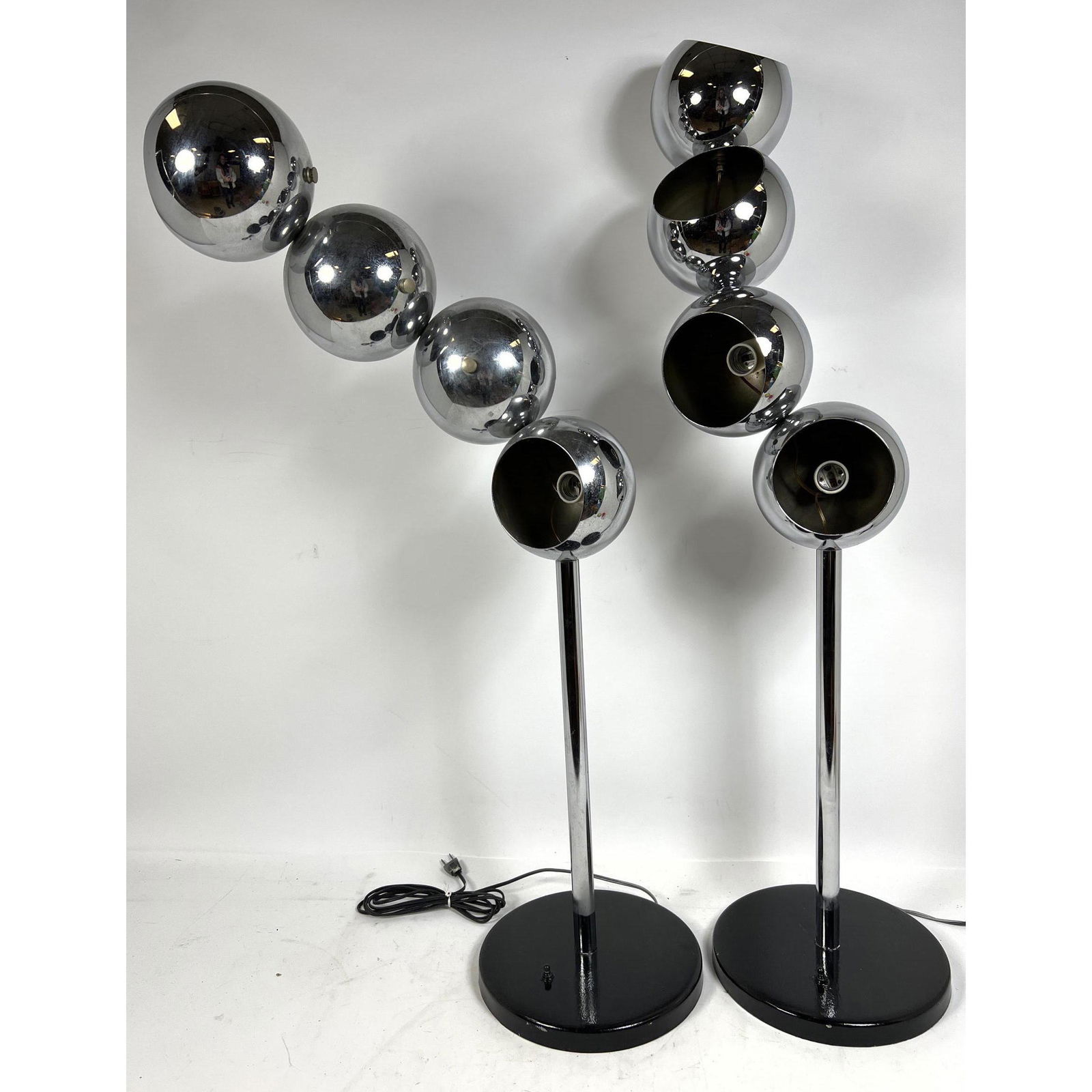 Pr Stacked Chrome Ball Shade Modernist Floor Lamps. Adj (1 of 5)