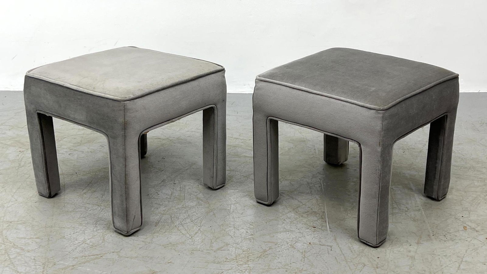 Pr Gray Parson style Benches Stools. Fabric Upholstered (1 of 11)