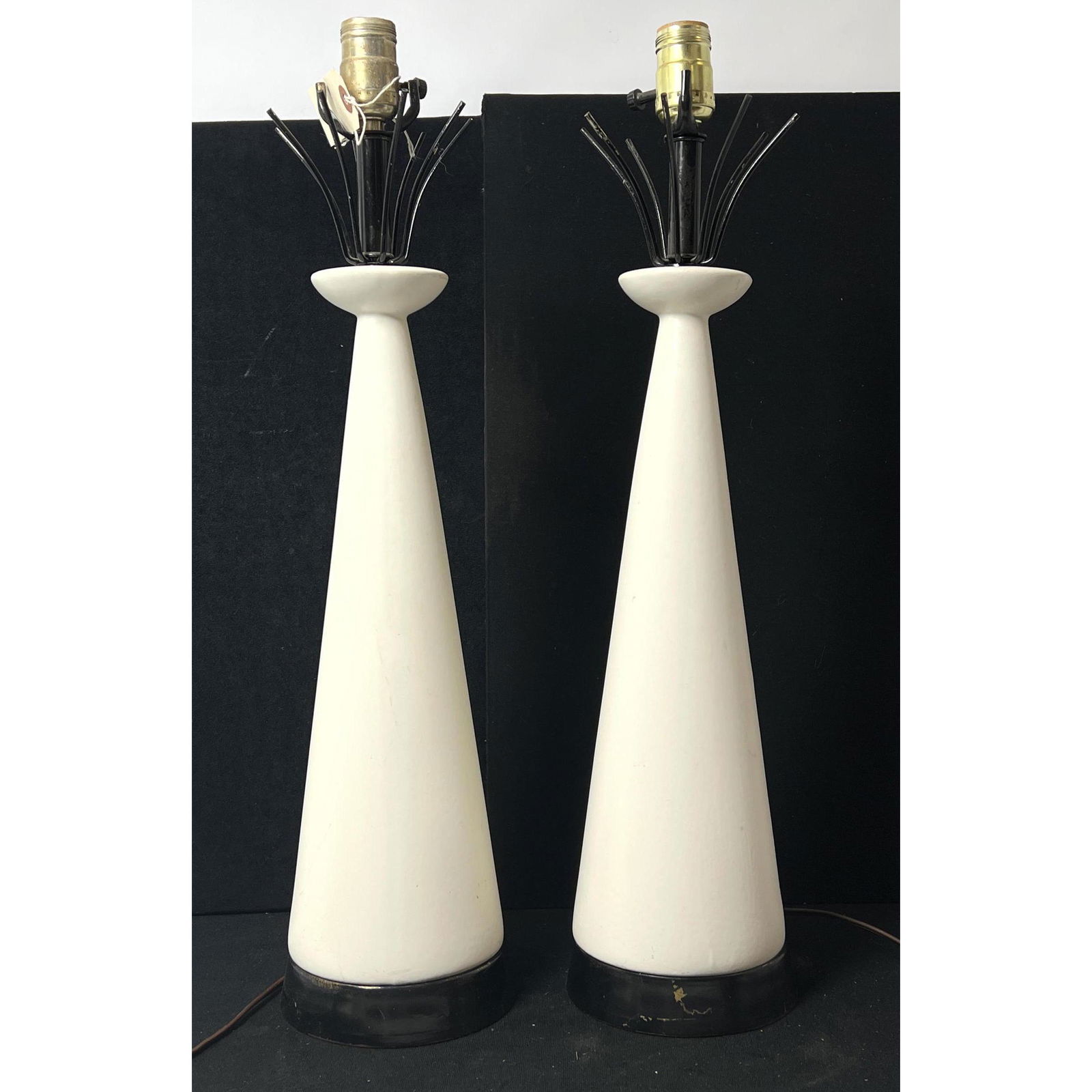 Pr Cone Form Modernist Table Lamps. Black metal trim an (1 of 7)