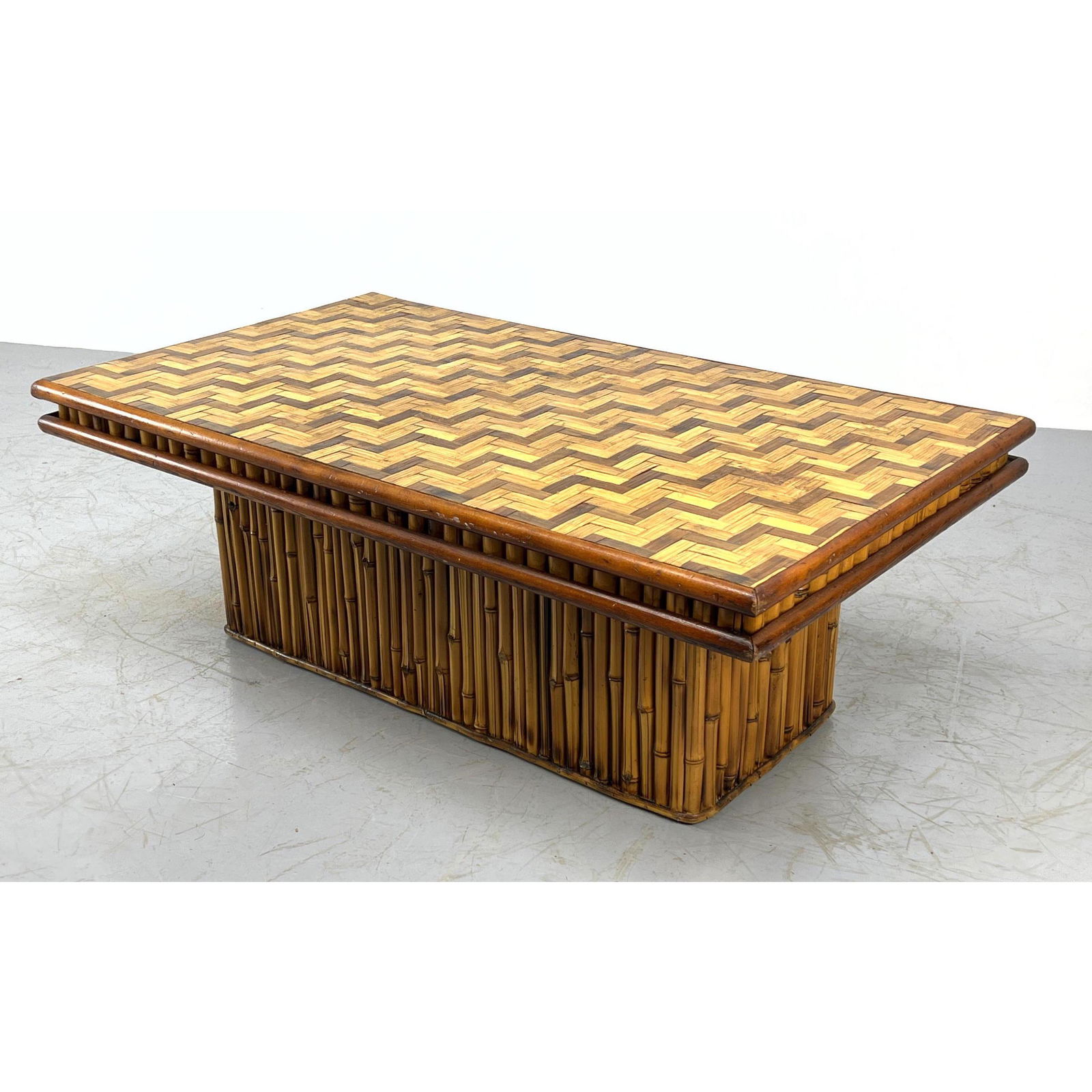 Bamboo Coffee Table with Parquet Top.: Bamboo Coffee Table with Parquet Top. Dimensions: H: 16 inches: W: 45 inches: D: 26 inches ---