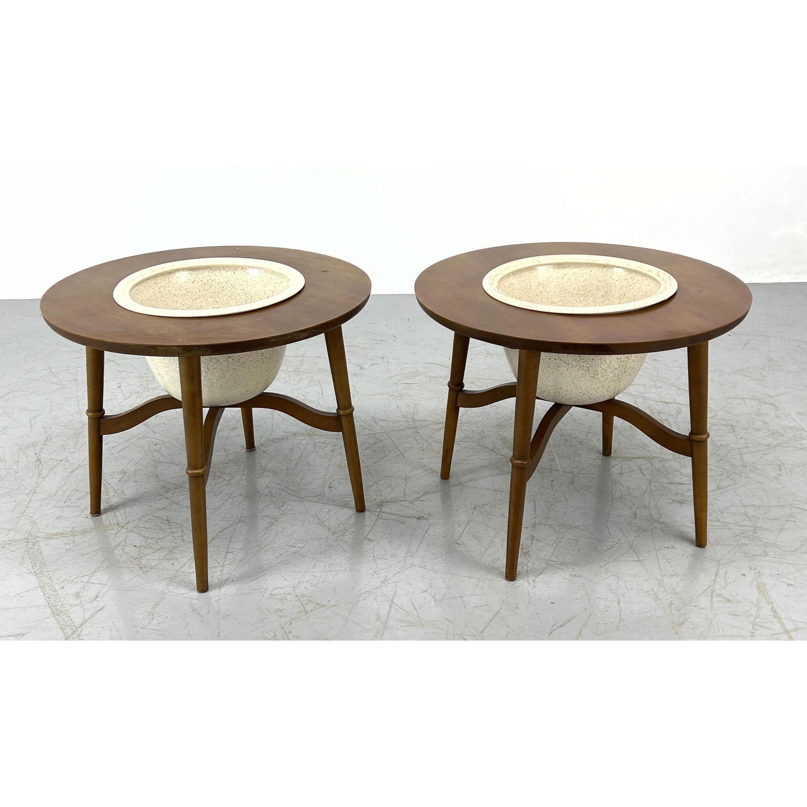 Pr Round Walnut Side Tables. Inset Planters. Plant Tabl (1 of 10)