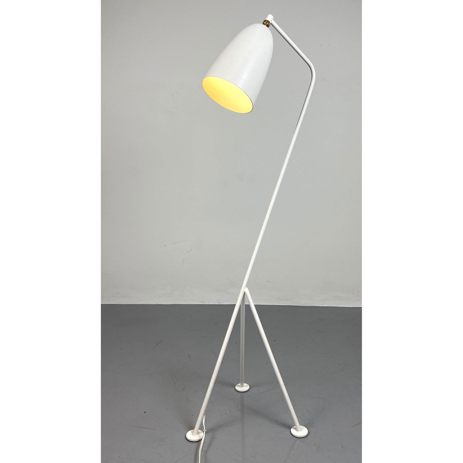 White Greta Grossman style grasshopper lamp. Contempora: White Greta Grossman style grasshopper lamp. Contemporary Dimensions: H: 49 inches: W: 12 inches: D: 12 inches ---