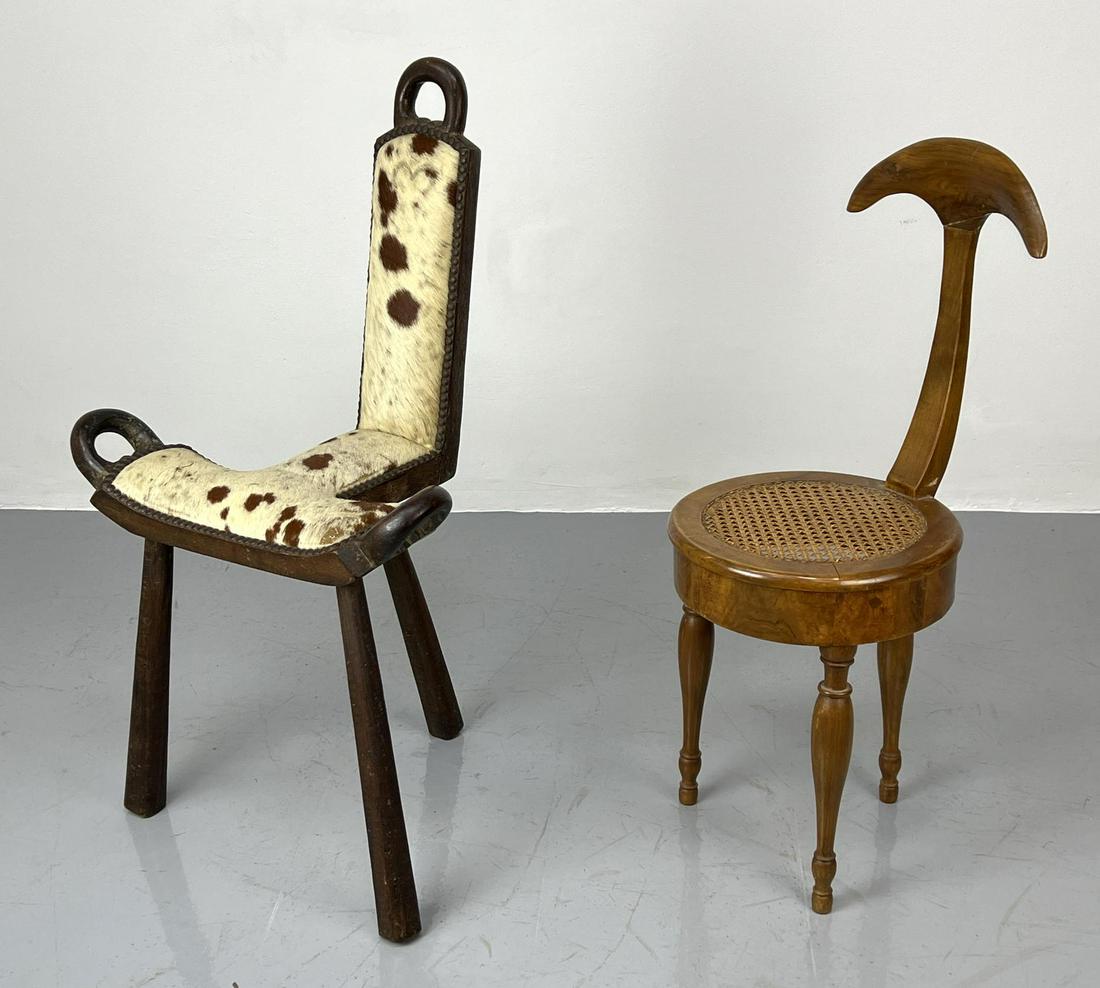 2pc Three Legged Stools with Narrow Back Rests. One wit (1 of 15)