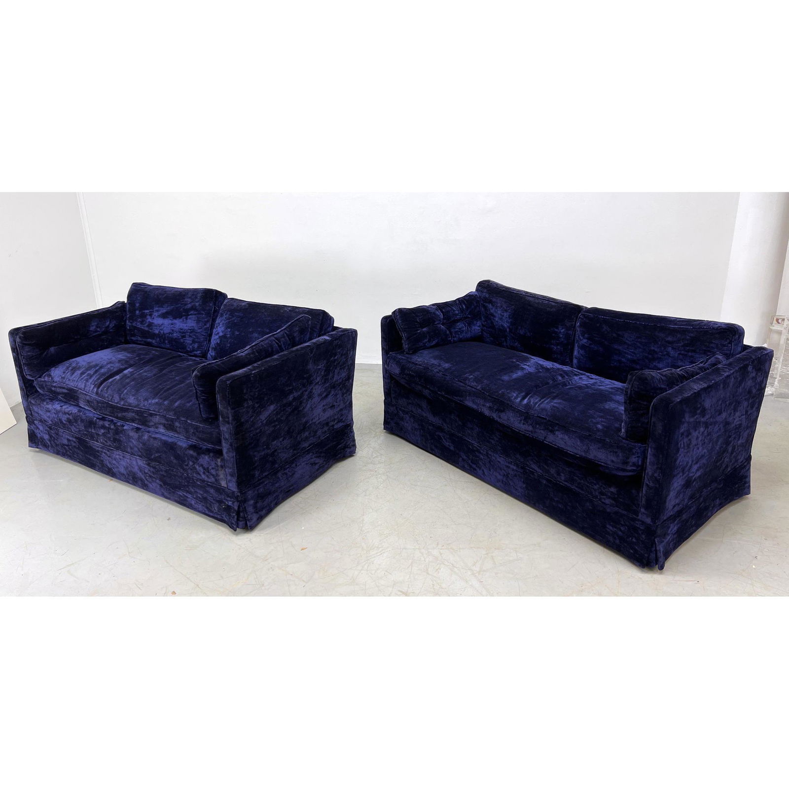 Pair Blue Velvet Love Seat Sofas. (1 of 9)