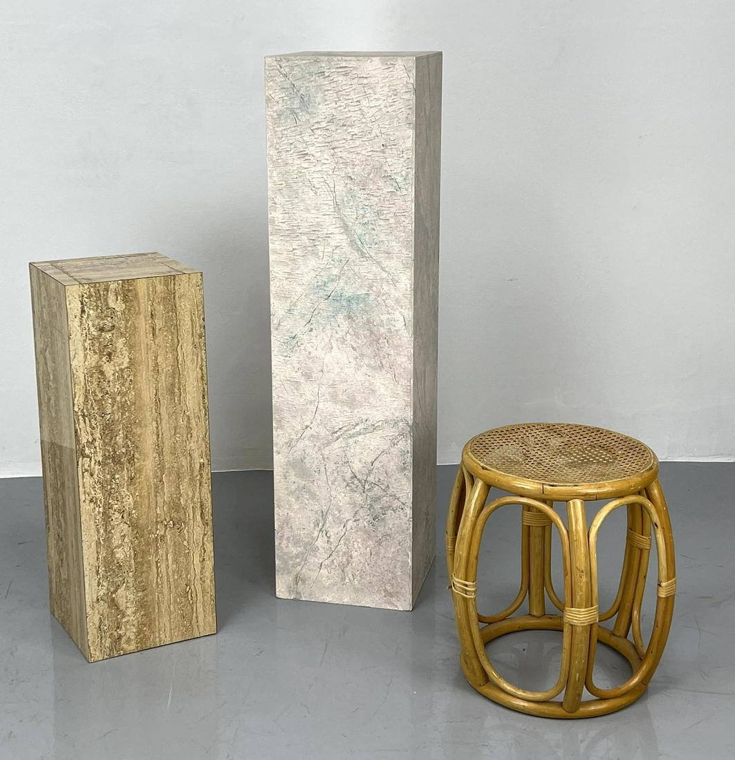 3pc Modern Lot. Faux Travertine Formica Pedestal. Textu (1 of 16)