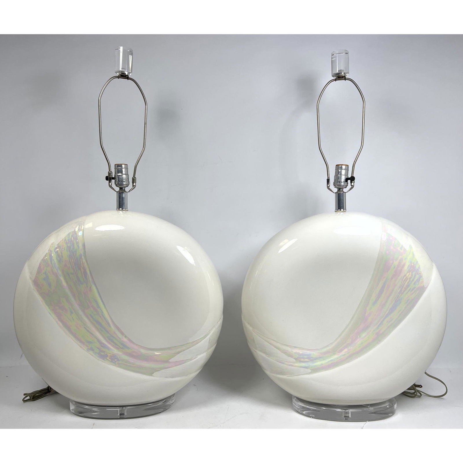 Pair VAN TEAL Lucite Base Table Lamps.  Pillow Form cer (1 of 8)