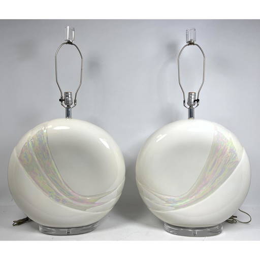 Pair VAN TEAL Lucite Base Table Lamps. Pillow Form cer Feb 10, 2022