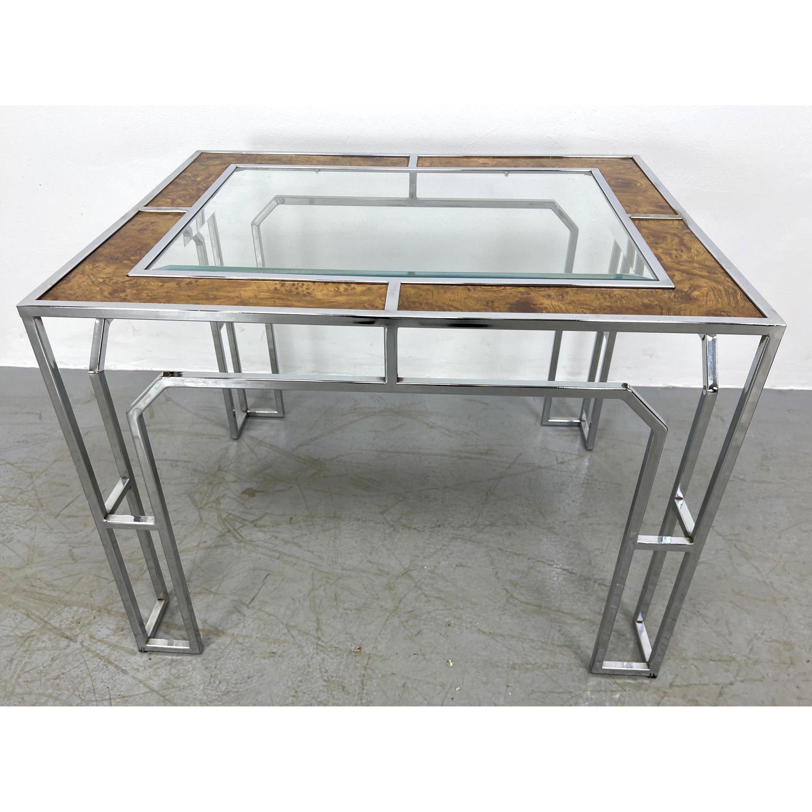 Chrome and glass Milo Baughman Side End table. Burl Pan (1 of 6)