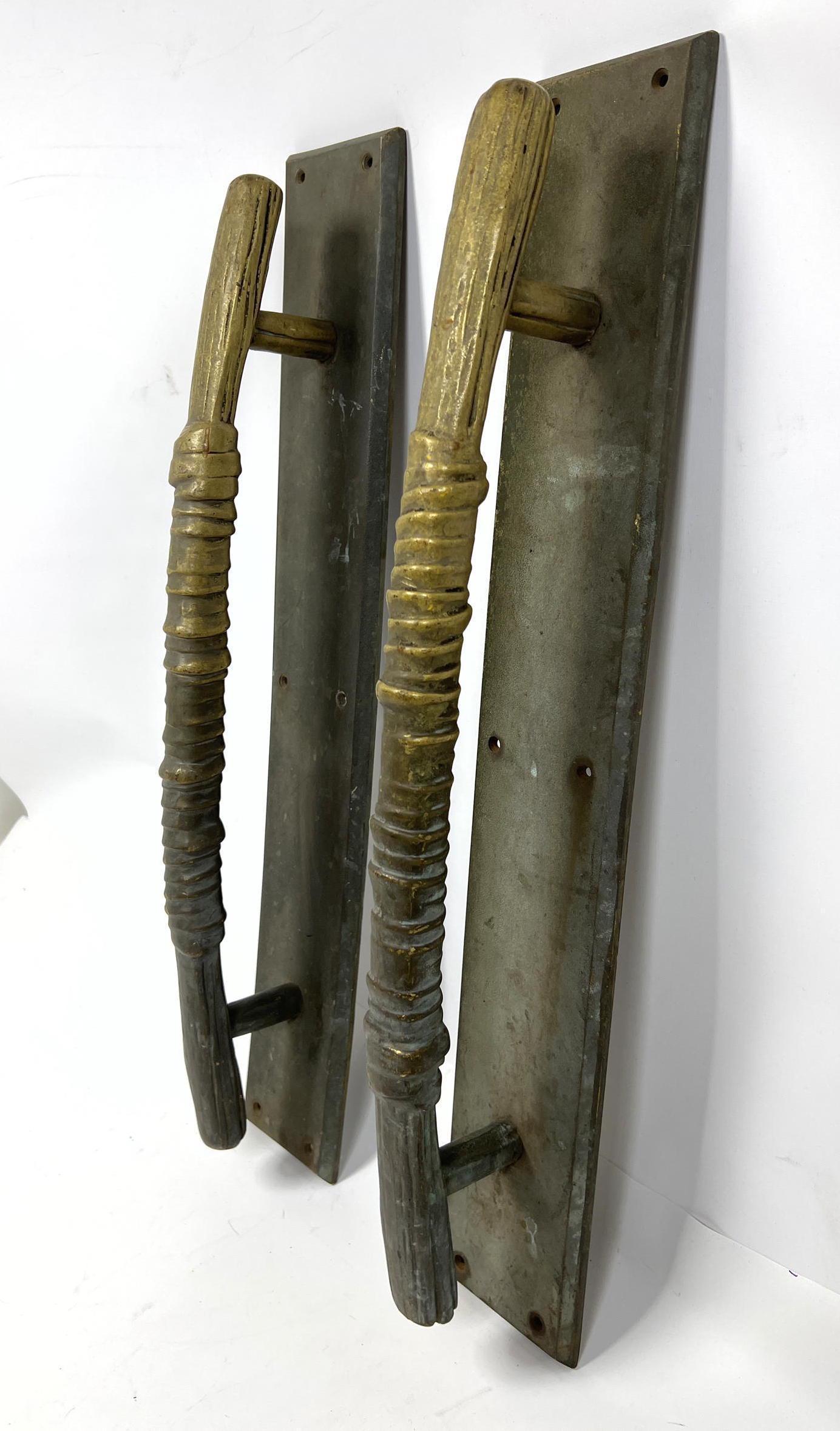 Pair Large Heavy Bronze Modernist Door Pulls Handles. (1 of 10)