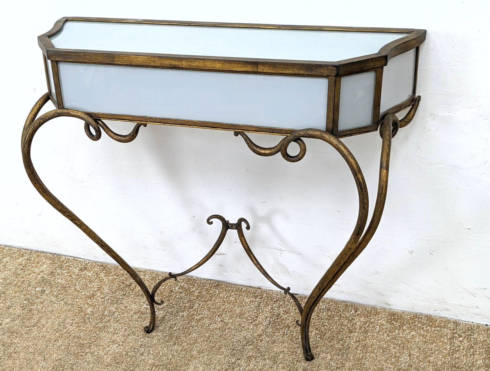 RENE DROUET attribution Gilt Iron White Glass Console H (1 of 10)