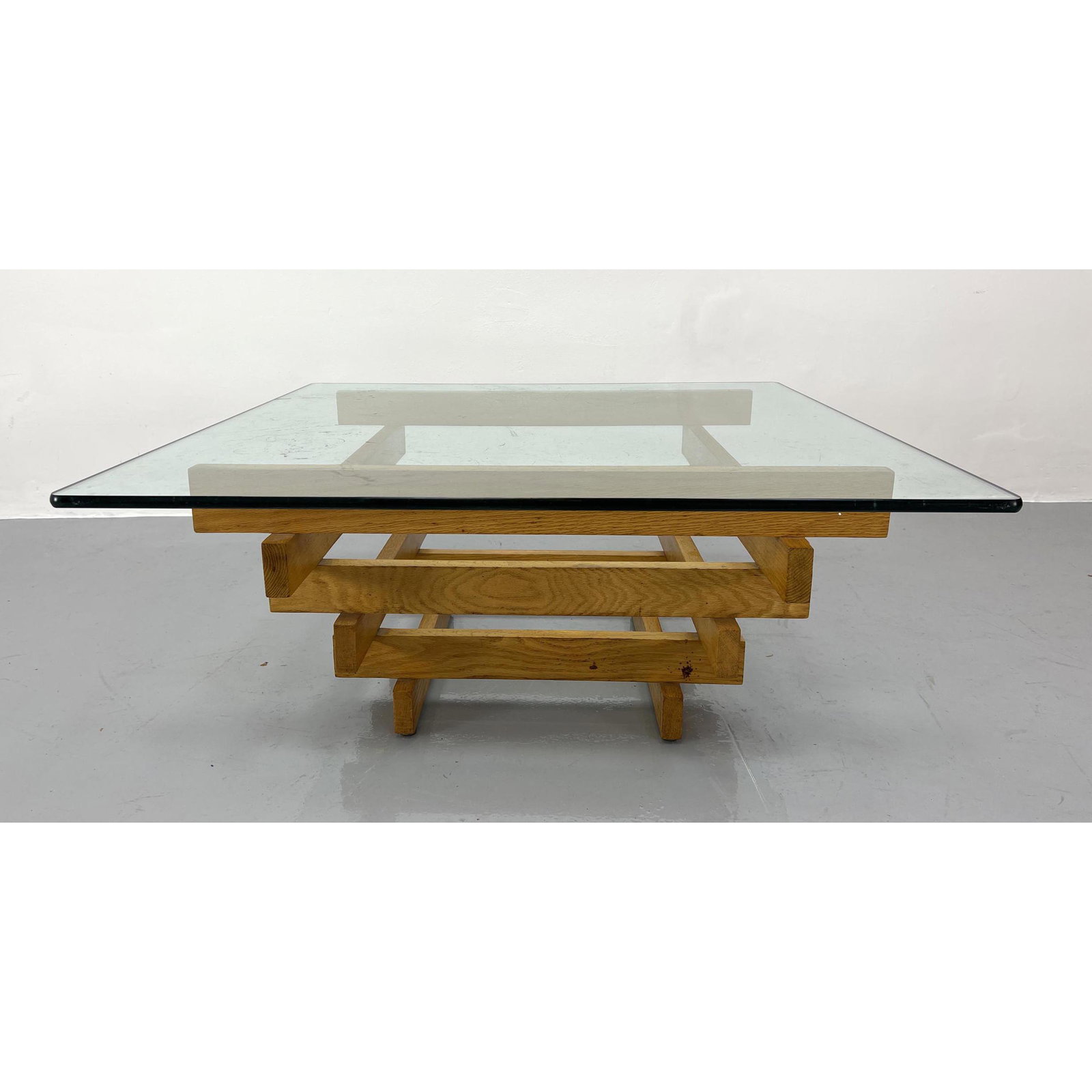 Modern Graduated Stepped Wood Base Coffee Table. Thick (1 of 7)