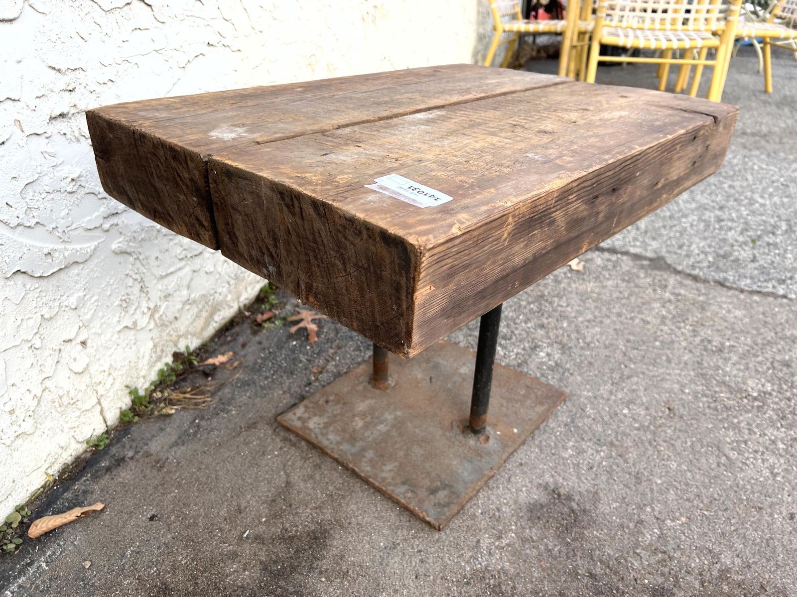Rustic Thick Wood Top Iron Base Table. Two heavy thick (1 of 4)