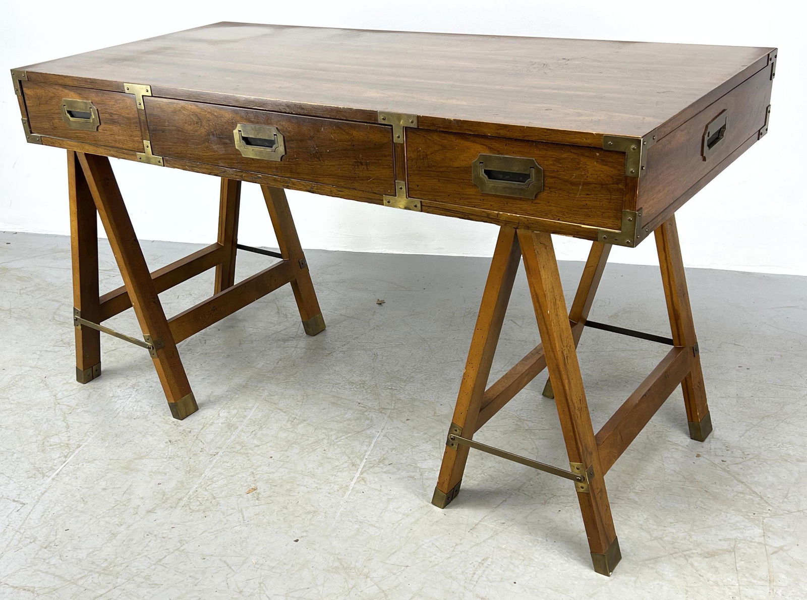 Campaign Style Writing Desk with A Frame Bases. Brass a (1 of 12)