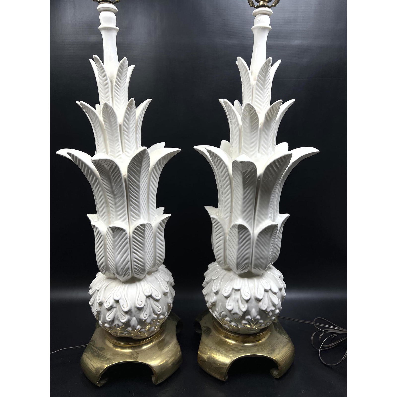 1940s Hollywood regency lamps with brass base accents (1 of 8)