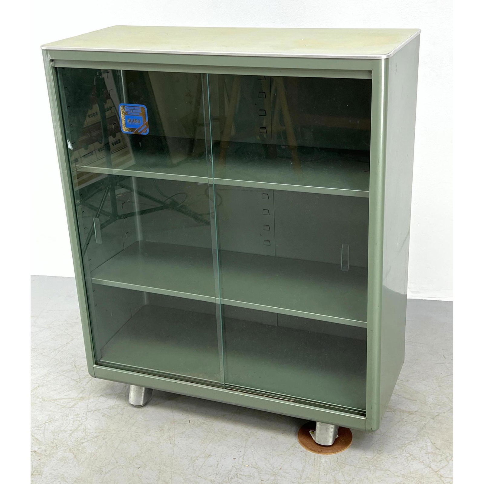 Industrial Metal Bookcase Cabinet. Sliding glass doors. (1 of 13)