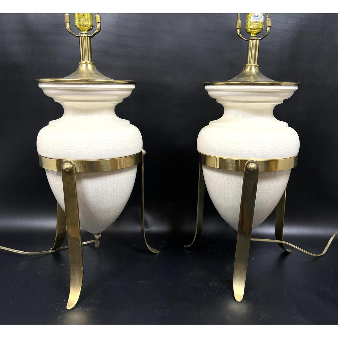Pair of Robsjohn Gibbings Style Ceramic/Brass Lamps. Co (1 of 7)