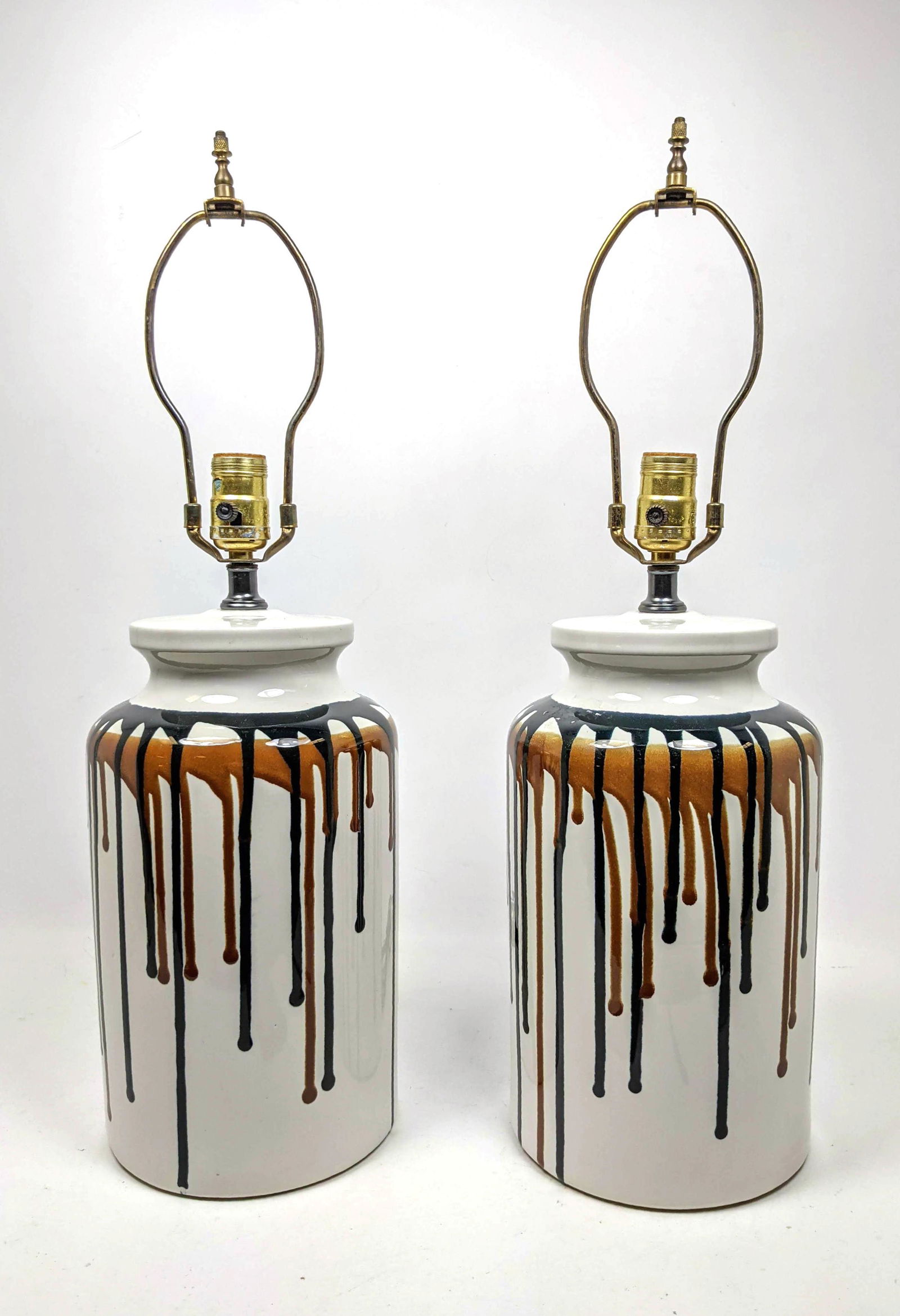 Pr Pottery Modernist Table Lamps. Drip glaze design (1 of 9)