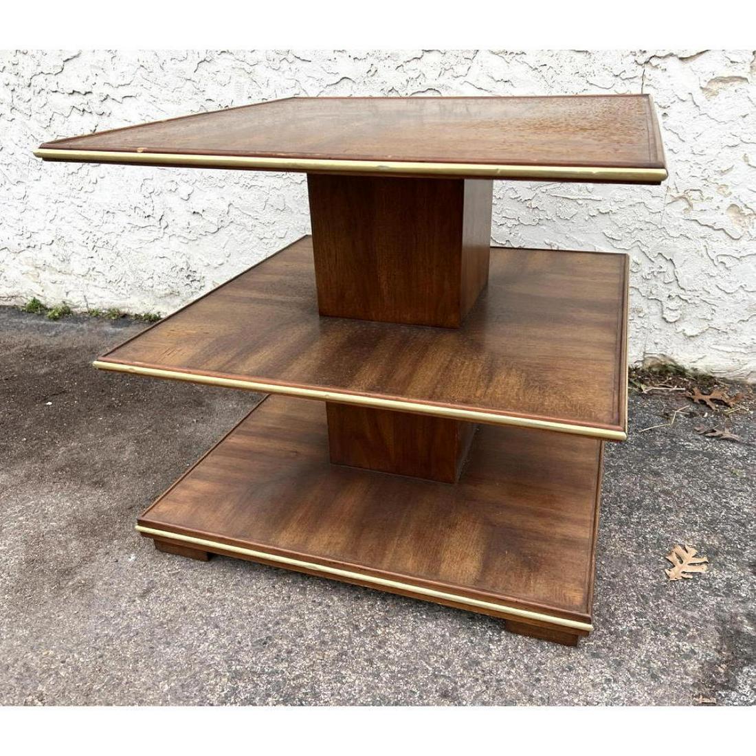 3 Tier Display Table with Gold Trim.: 3 Tier Display Table with Gold Trim. Dimensions: H: 26 inches: W: 29.5 inches: D: 29 inches ---