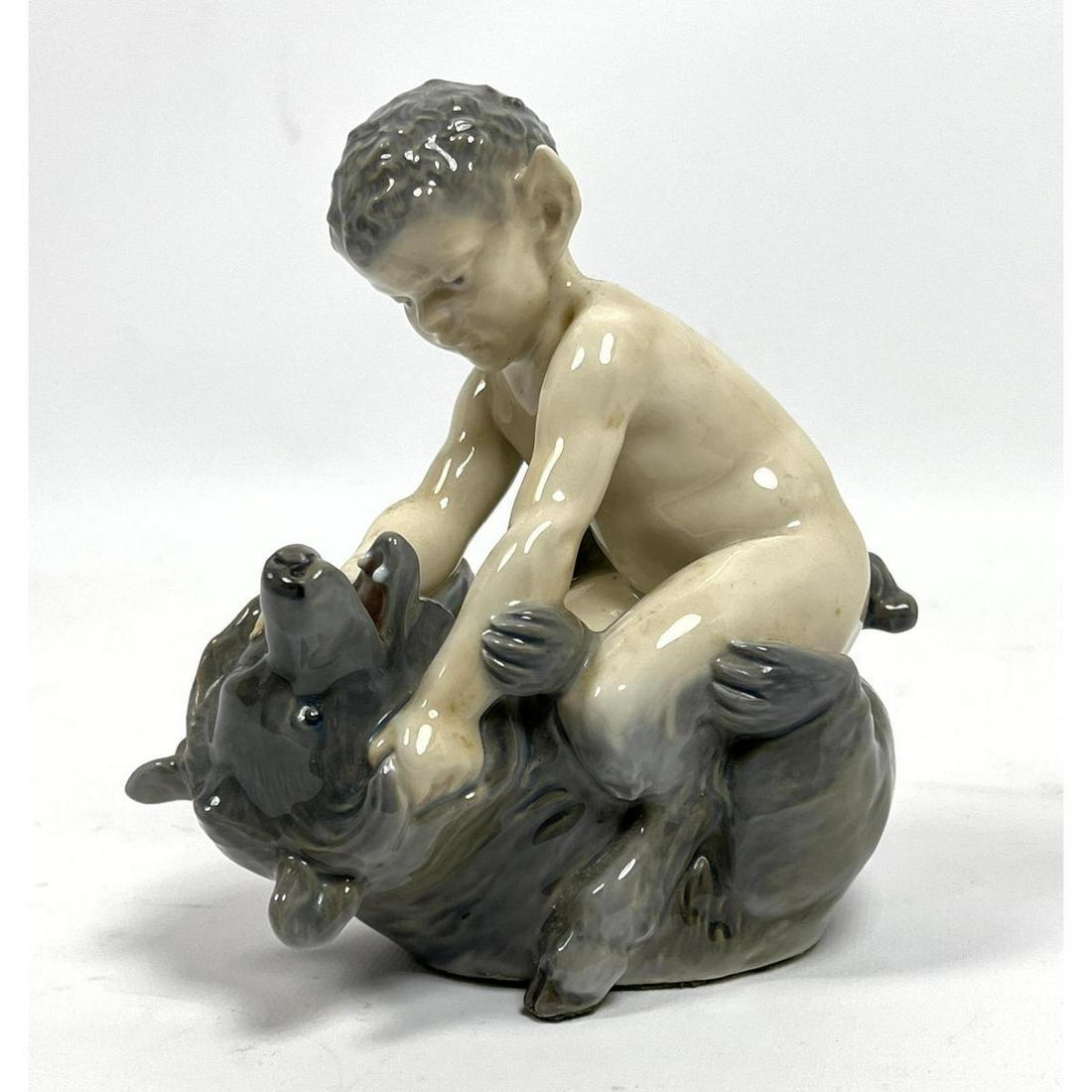 ROYAL COPENHAGEN Figure. Faun Wrestling with Bear Cub. (1 of 6)
